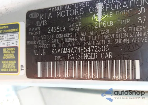 2014 Kia Optima Lx из США, поврежденный, VIN KNAGM4A74E5472506